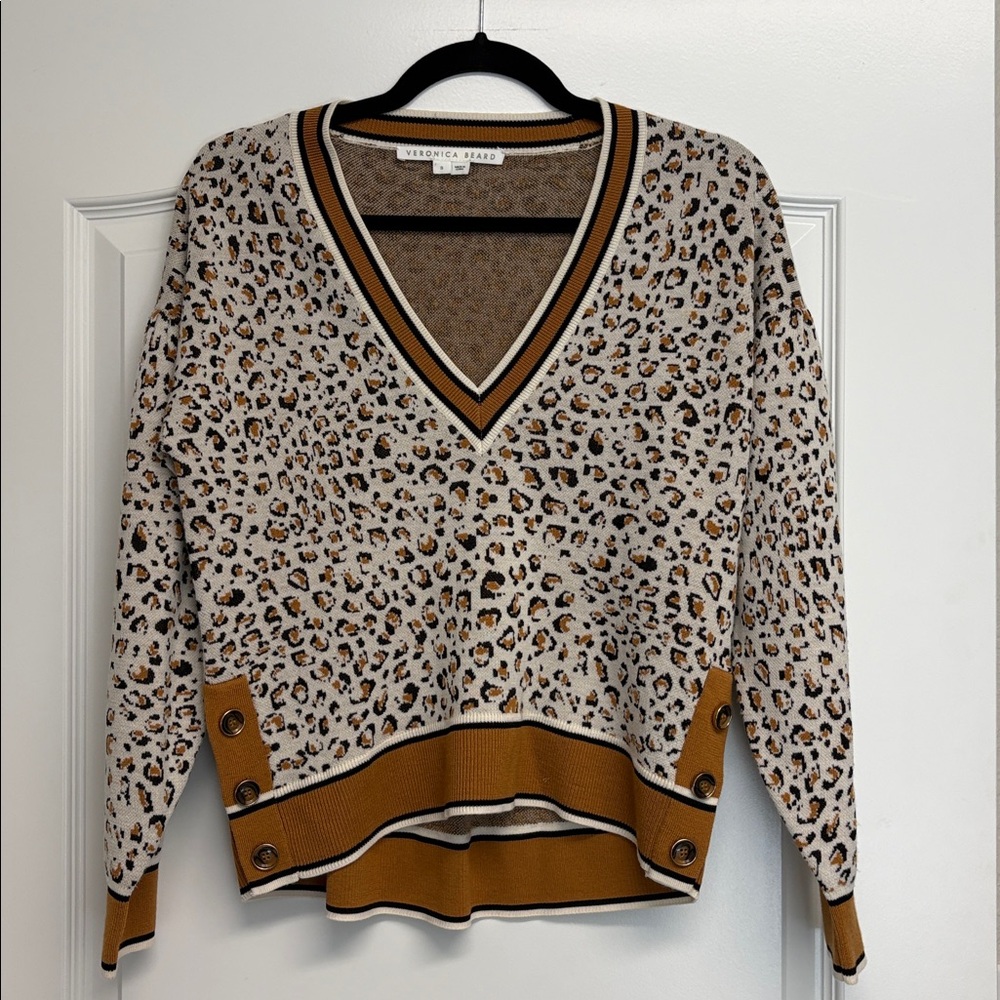 NWT Veronica Beard Leopard Print Merino Wool Ronja Pullover Size Small